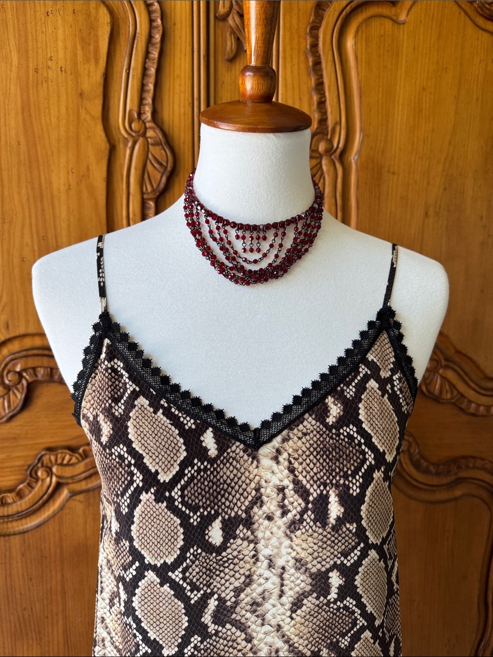 Multi-Strand Garnet Swarovski Beaded Necklace